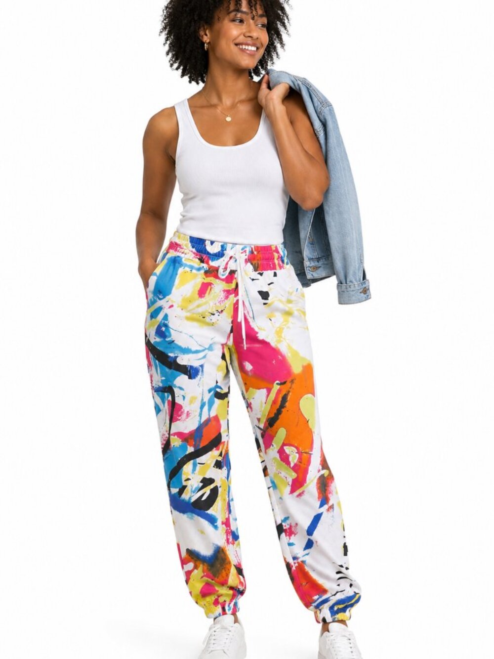 New York & Company Colorful Abstract Print Jogger Pants Size Small Pull-On